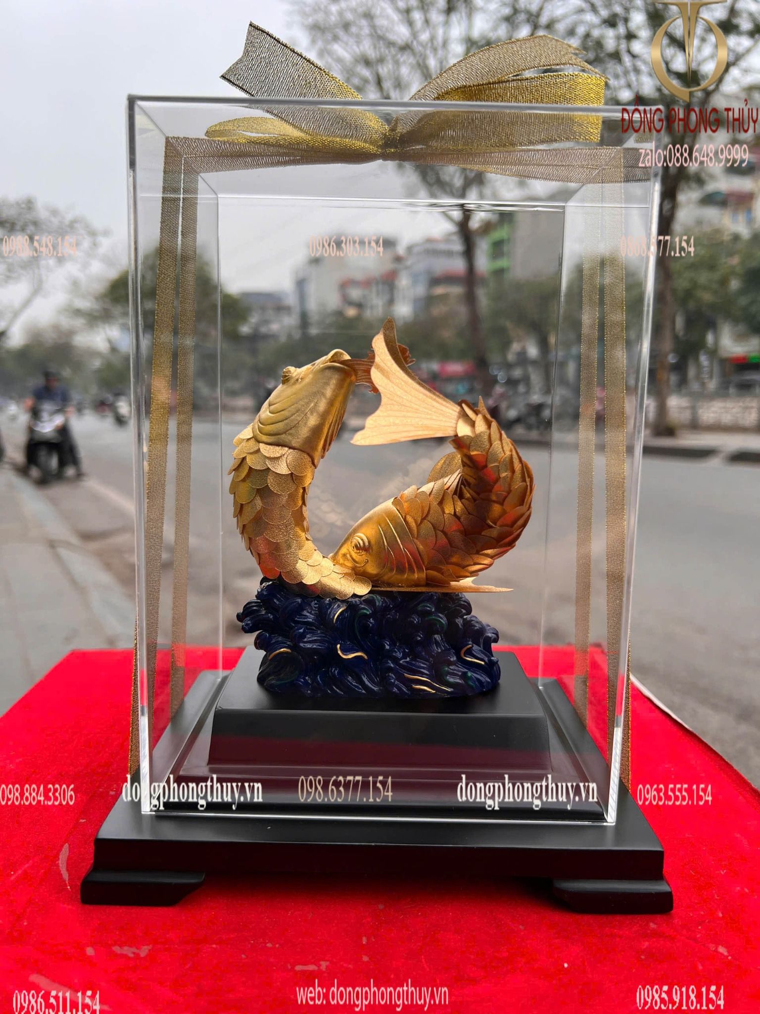 Tượng cá chép hóa rồng vàng 24k 17x14x22cm