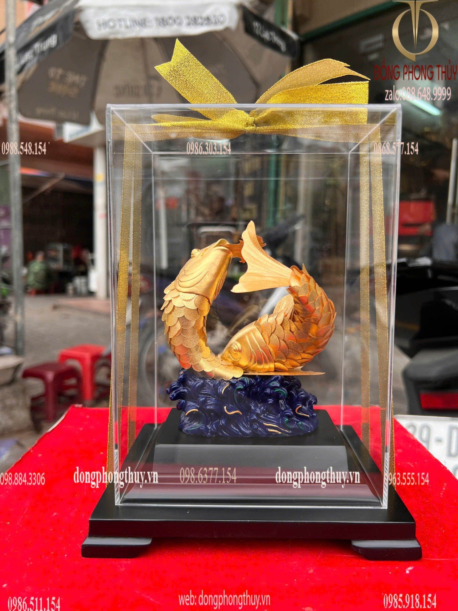 Tượng cá chép hóa rồng vàng 24k 17x14x22cm