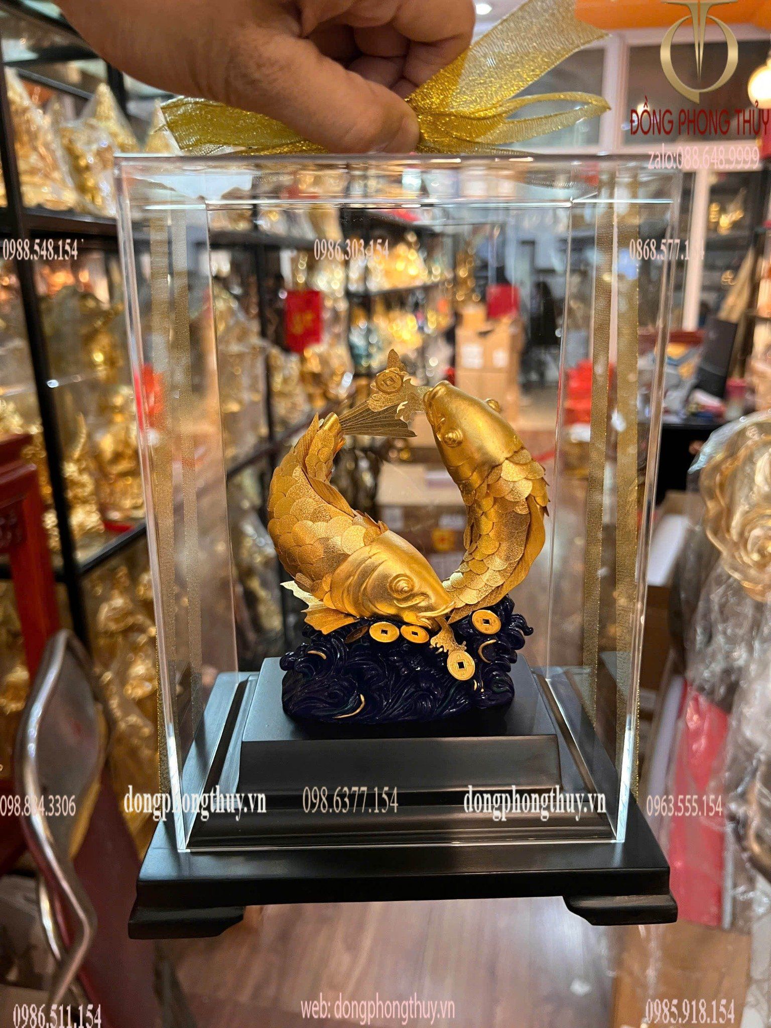 Tượng cá chép hóa rồng vàng 24k 17x14x22cm