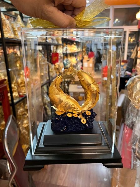 Tượng cá chép hóa rồng vàng 24k 17x14x22cm