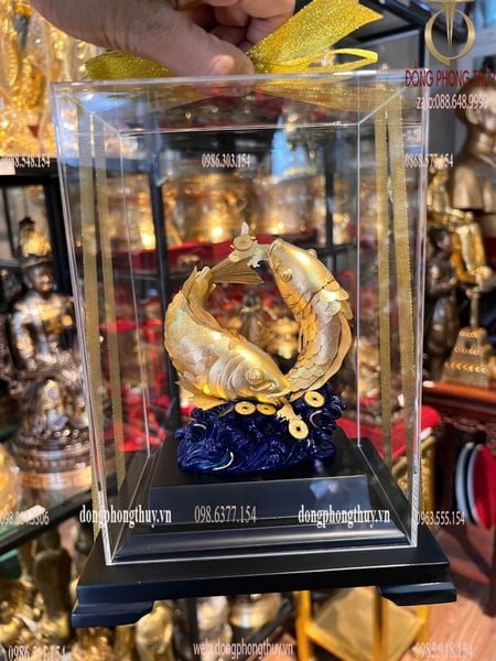 Tượng cá chép hóa rồng vàng 24k 17x14x22cm