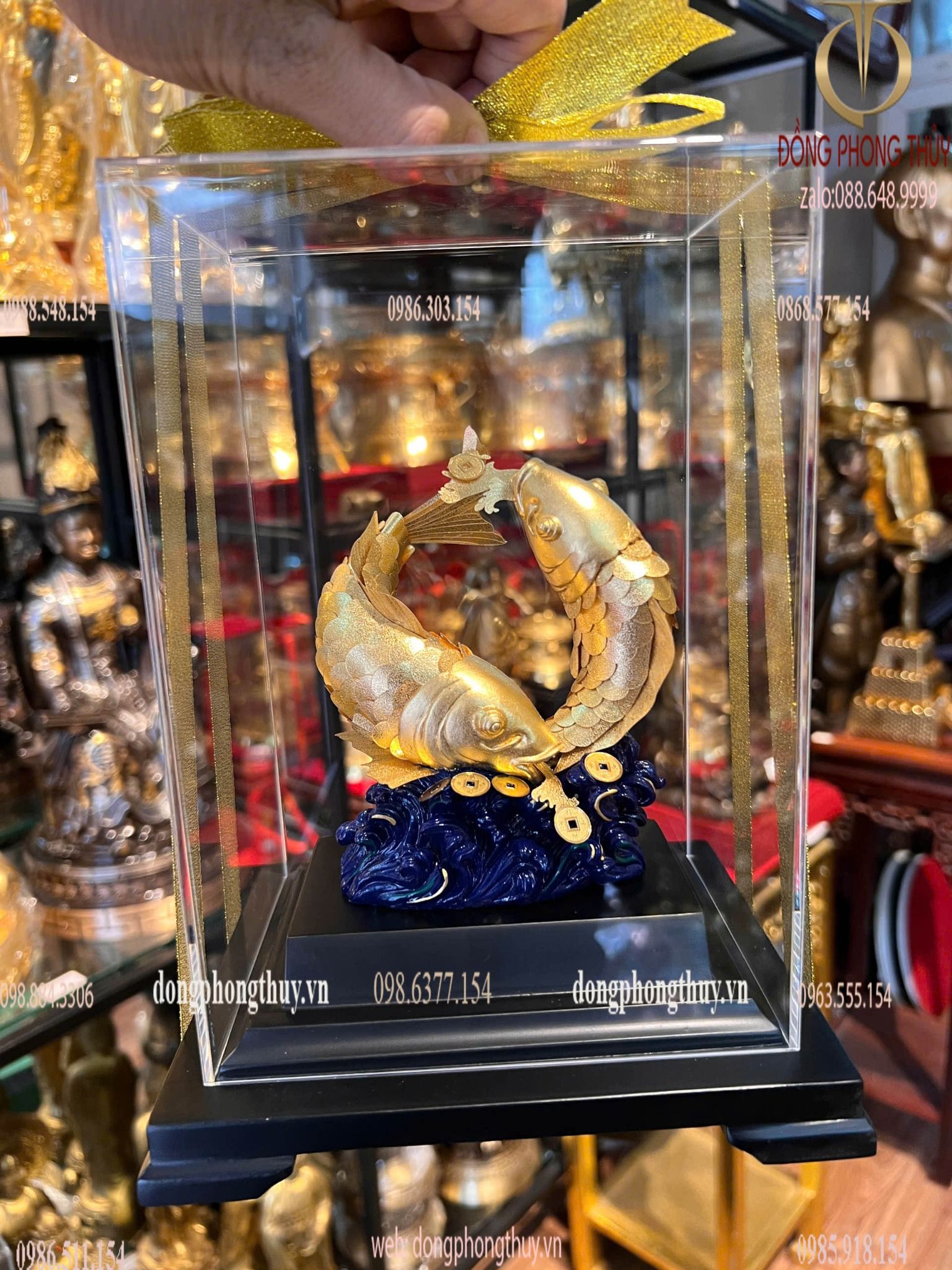 Tượng cá chép hóa rồng vàng 24k 17x14x22cm