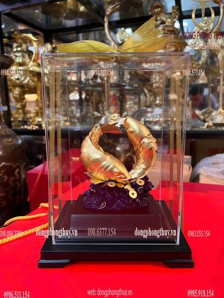 Tượng cá chép hóa rồng vàng 24k 17x14x22cm