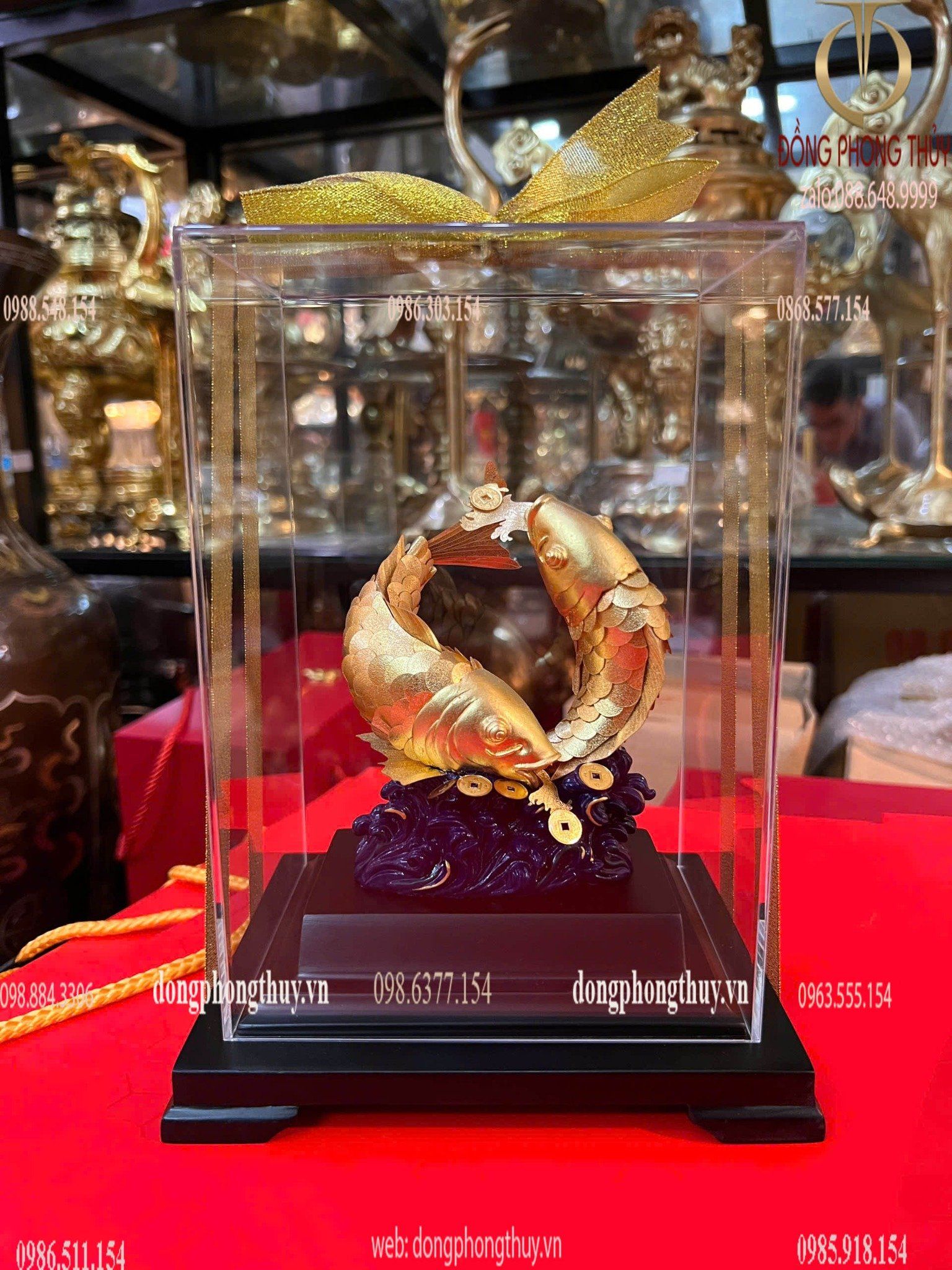 Tượng cá chép hóa rồng vàng 24k 17x14x22cm