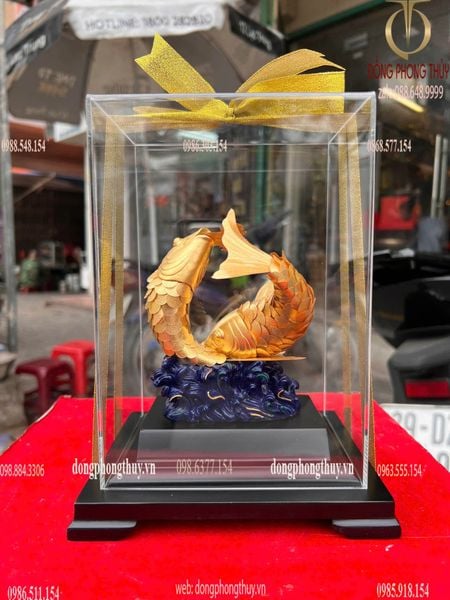 Tượng cá chép hóa rồng vàng 24k 17x14x22cm
