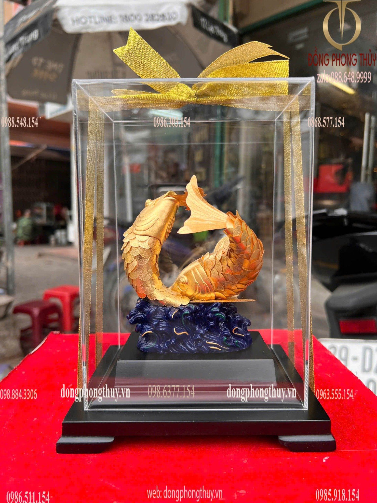 Tượng cá chép hóa rồng vàng 24k 17x14x22cm