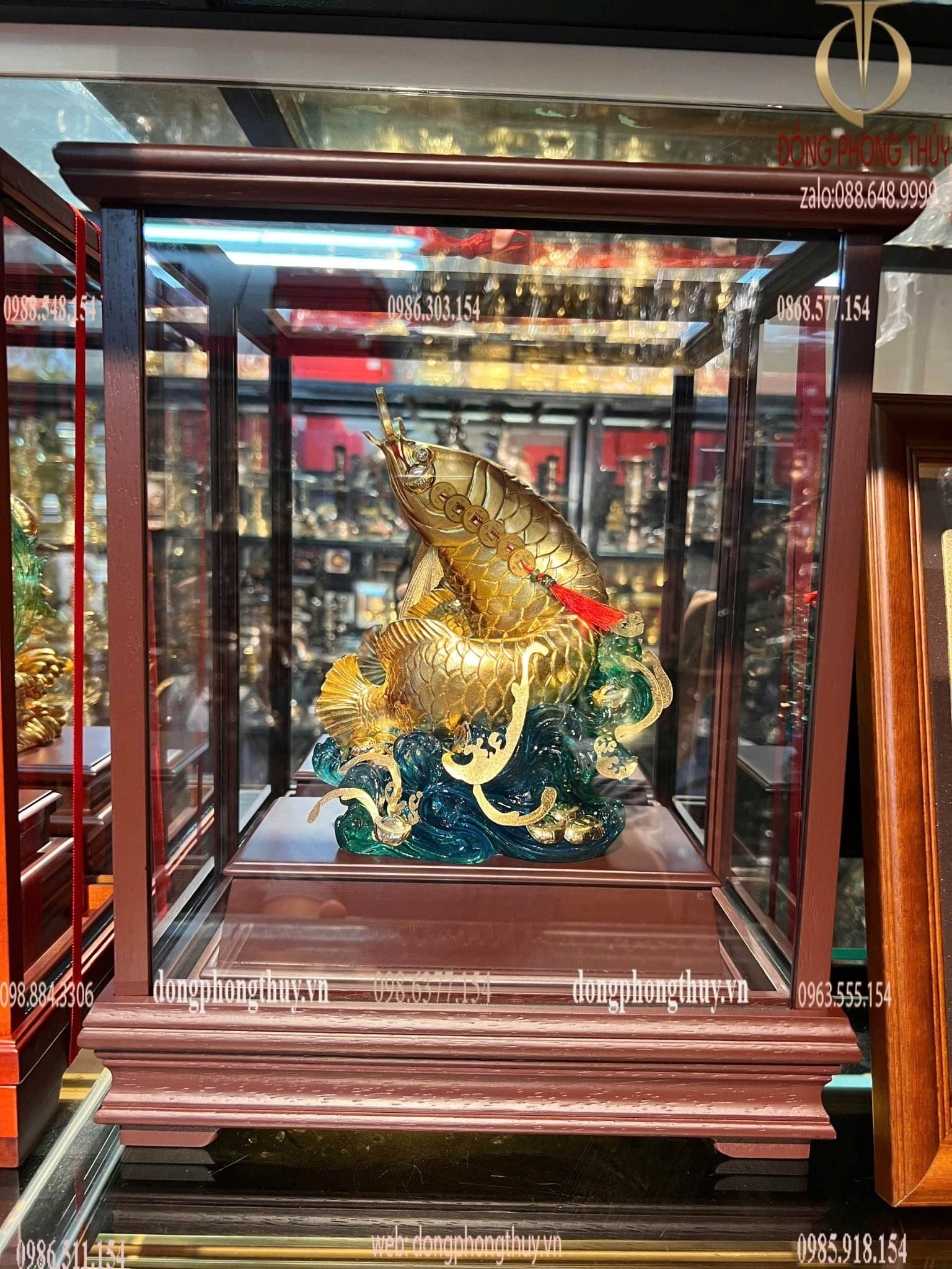 Cá chép vượt vũ môn mạ vàng 24k 17x29x35cm