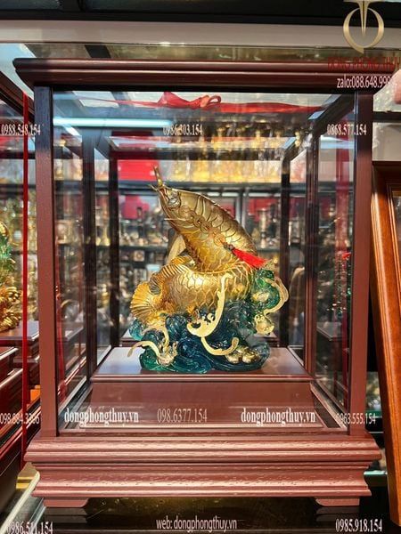 Cá chép vượt vũ môn mạ vàng 24k 17x29x35cm