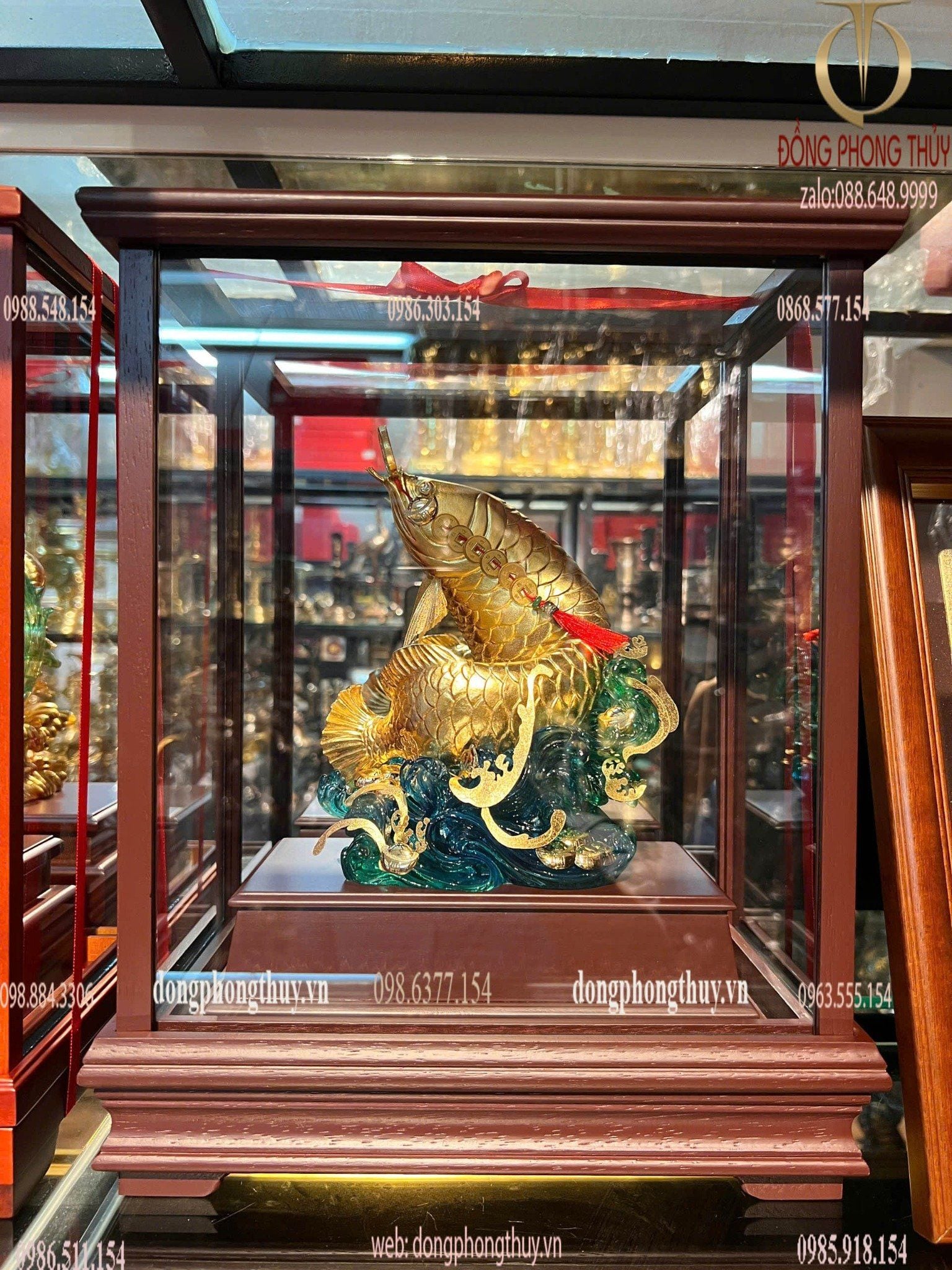 Cá chép vượt vũ môn mạ vàng 24k 17x29x35cm