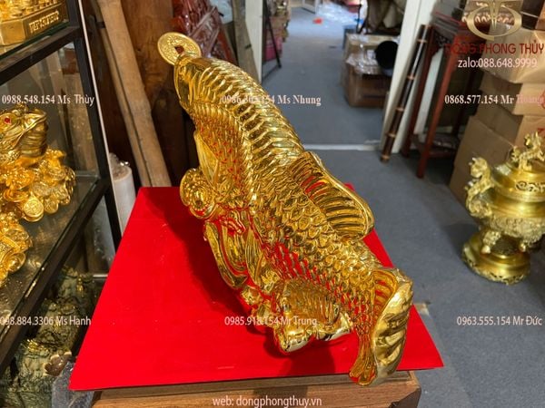 Tượng cá chép hóa rồng bằng đồng dát vàng 24k