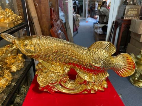 Tượng cá chép hóa rồng bằng đồng dát vàng 24k