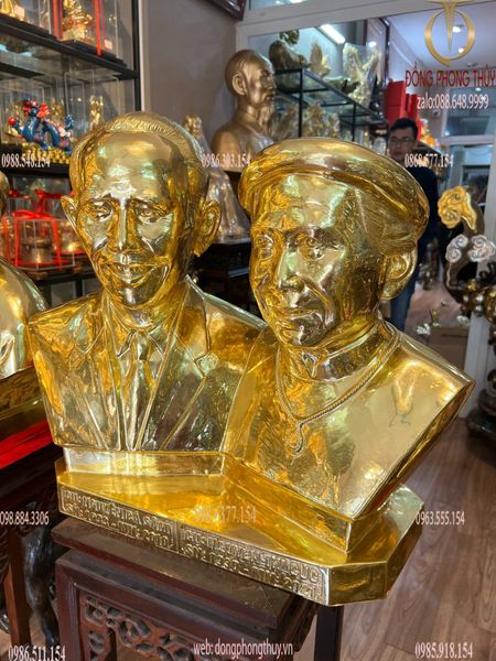 Tượng đôi chân dung truyền thần bằng đồng đỏ dát vàng 24k 48cm