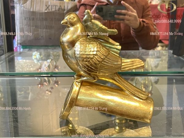 tượng chim đậu cành tre dát vàng 24k