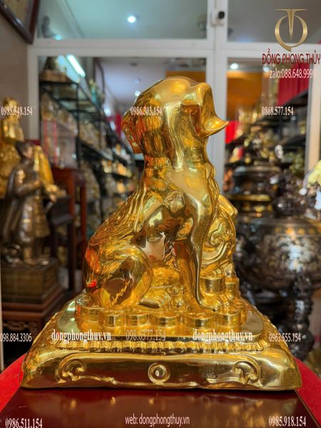 Tượng chó bằng đồng vạn sự như ý dát vàng 24k