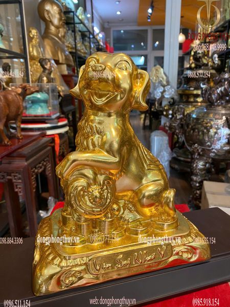 Tượng chó phong thủy bằng đồng dát vàng 24k