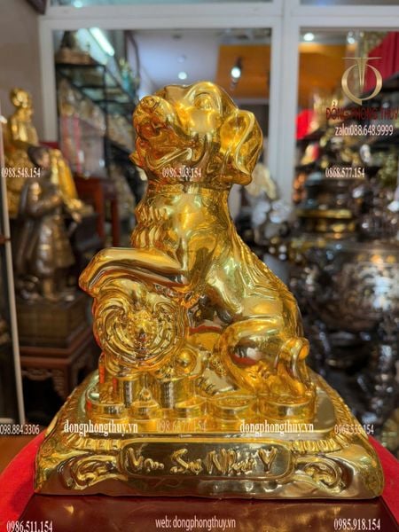 Tượng chó bằng đồng vạn sự như ý dát vàng 24k