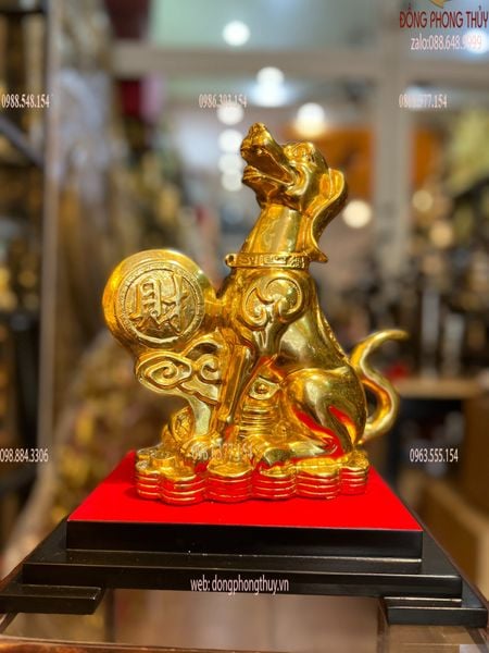 Tượng chó phong thủy bằng đồng dát vàng 24k