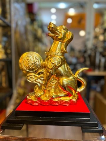 Tượng chó phong thủy bằng đồng dát vàng 24k