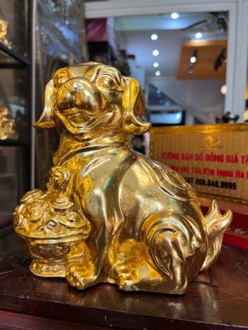 Tượng chó phong thủy bằng đồng dát vàng 24k