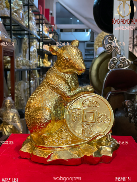 Tượng chuột bằng đồng dát vàng 24k cao 22