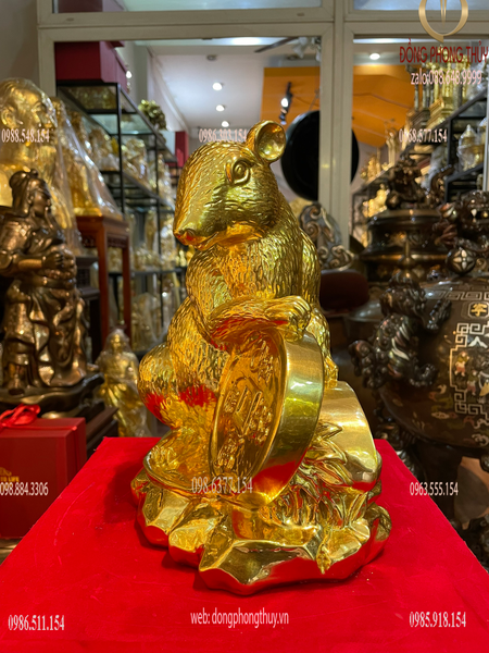 Quà tặng mạ vàng: Tượng chuột bằng đồng dát vàng 24k cao 27