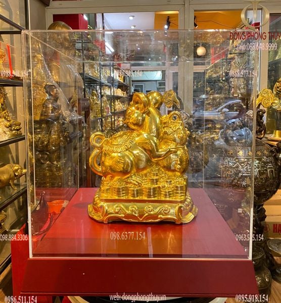 Tượng chuột chữ nho phong thủy dát vàng 24k