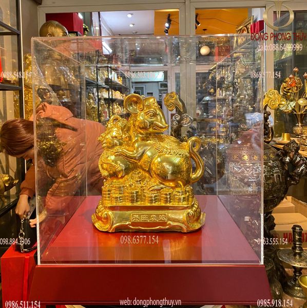 Tượng chuột chữ nho phong thủy dát vàng 24k