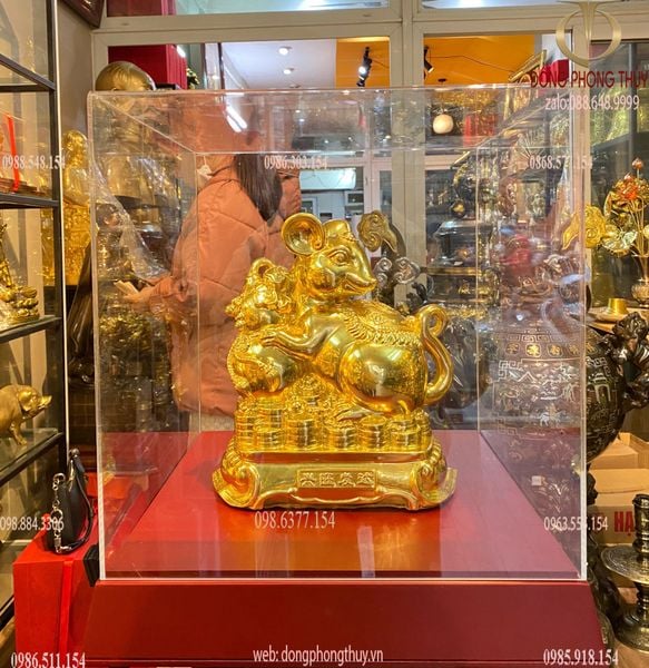 Tượng chuột chữ nho phong thủy dát vàng 24k
