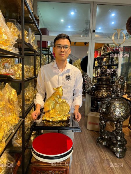 Quà tặng sếp: Tượng chuột phong thủy dát vàng 24k