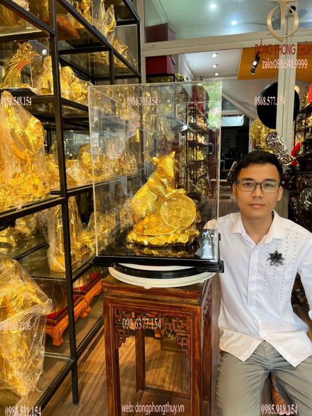 Quà tặng sếp: Tượng chuột phong thủy dát vàng 24k