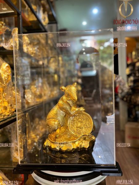Quà tặng sếp: Tượng chuột phong thủy dát vàng 24k