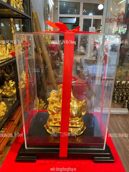 Quà tặng mạ vàng: Tượng chuột bằng đồng dát vàng 24k Cao 14.5  nặng 900g