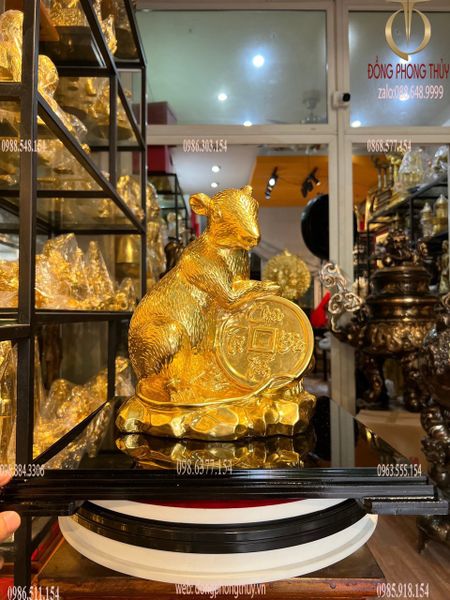 Quà tặng sếp: Tượng chuột phong thủy dát vàng 24k