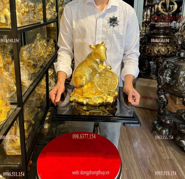 Quà tặng sếp: Tượng chuột phong thủy dát vàng 24k