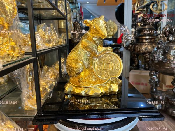 Quà tặng sếp: Tượng chuột phong thủy dát vàng 24k