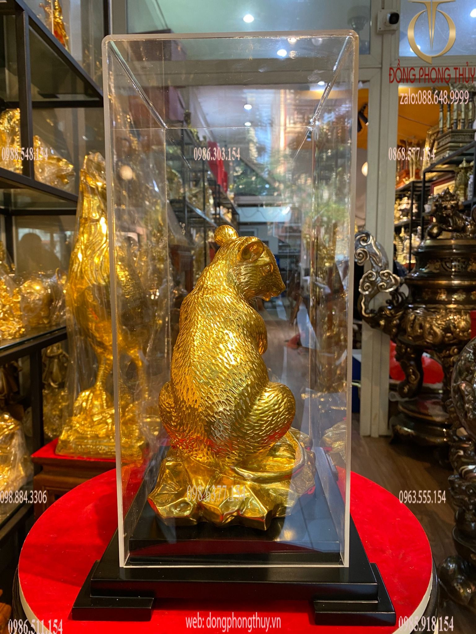 Tượng chuột dát vàng 24k phong thủy bằng đồng