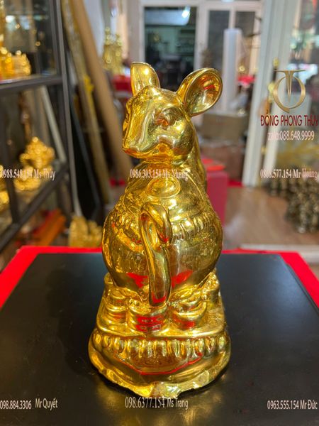 Quà tặng mạ vàng: Tượng chuột bằng đồng dát vàng 24k Cao 14.5  nặng 900g