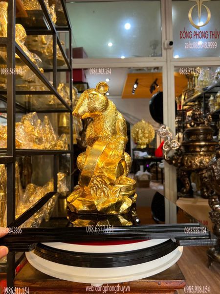 Quà tặng sếp: Tượng chuột phong thủy dát vàng 24k