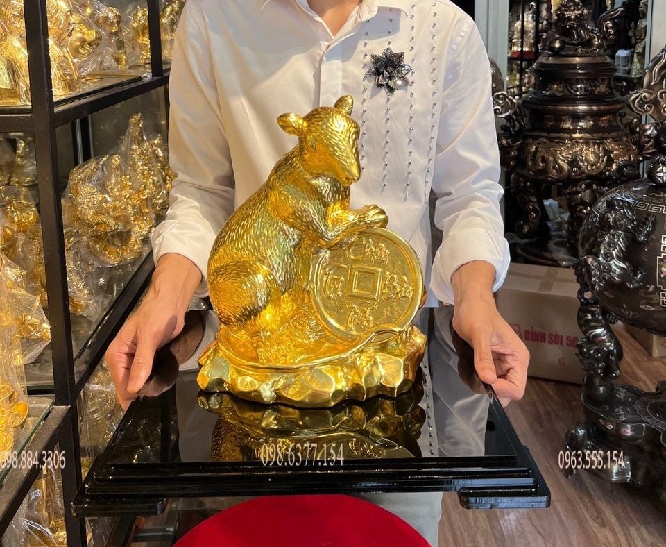 Tượng chuột phong thủy dát vàng 24k