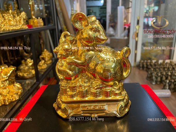 Quà tặng mạ vàng: Tượng chuột bằng đồng dát vàng 24k Cao 14.5  nặng 900g
