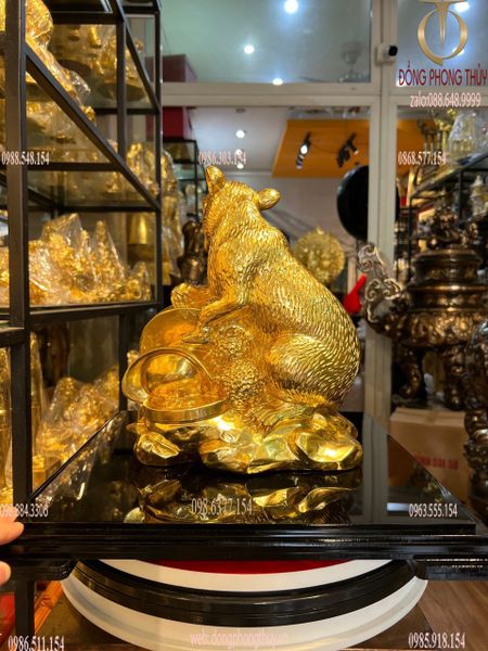 Quà tặng sếp: Tượng chuột phong thủy dát vàng 24k