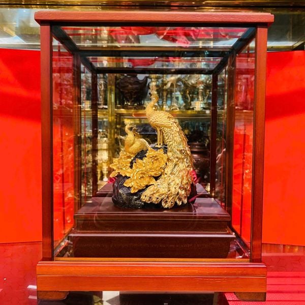 Tượng chim uyên ương mạ vàng 24k 17x29x35cm