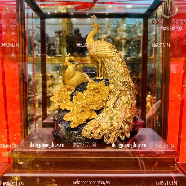 Tượng chim uyên ương mạ vàng 24k 17x29x35cm