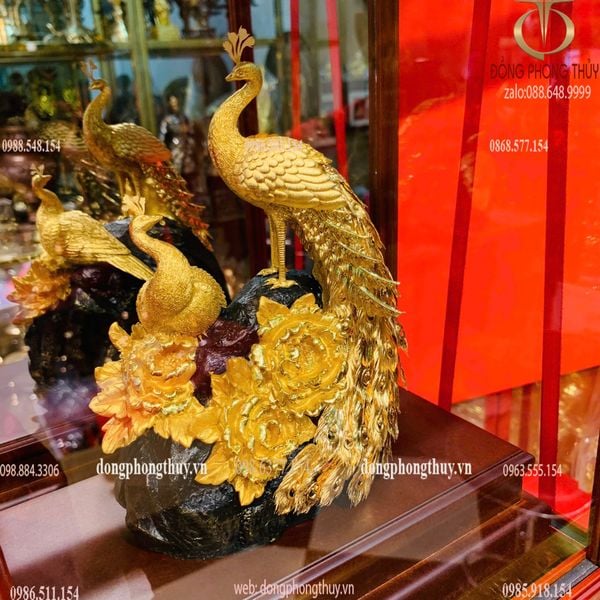 Tượng chim uyên ương mạ vàng 24k 17x29x35cm