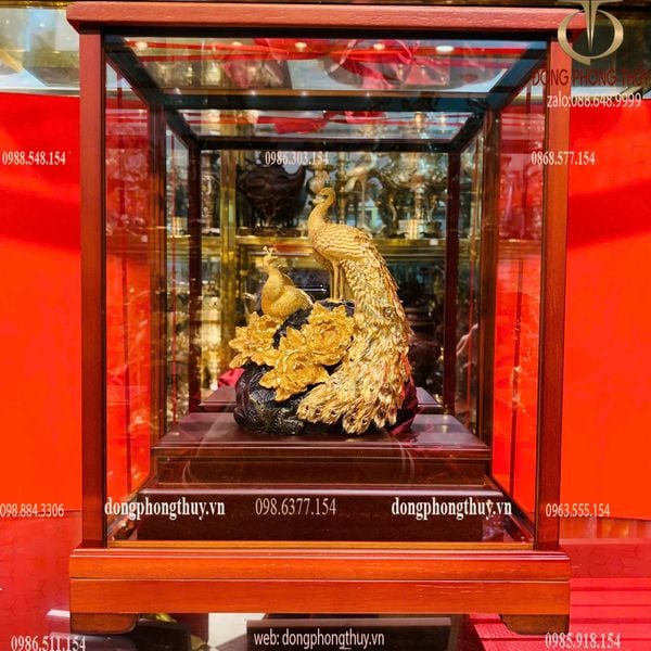 Tượng chim uyên ương mạ vàng 24k 17x29x35cm