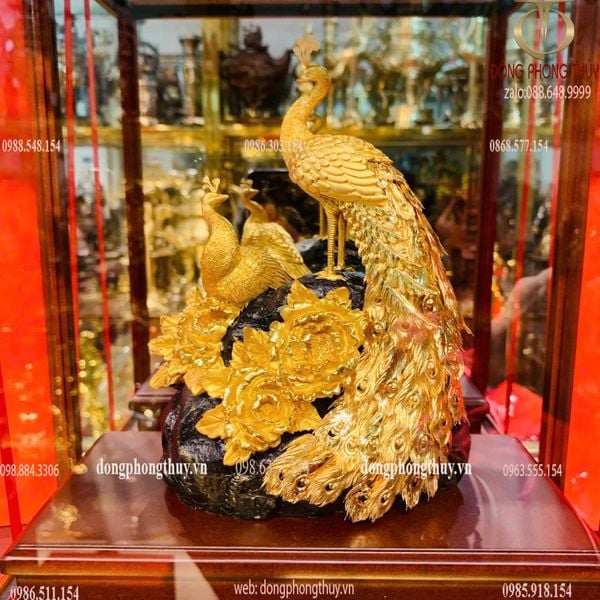 Tượng chim uyên ương mạ vàng 24k 17x29x35cm