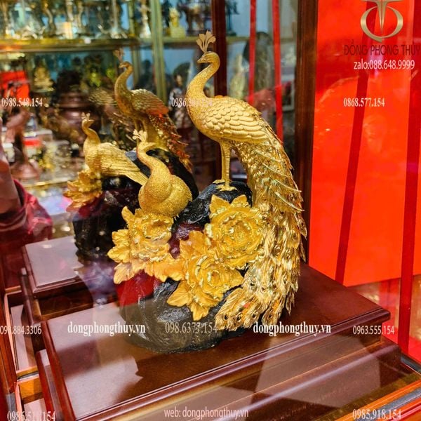 Tượng chim uyên ương mạ vàng 24k 17x29x35cm