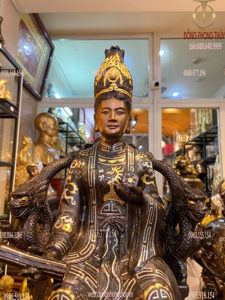 Tượng mẫu Cửu Trùng Thiên bằng đồng khảm tam khí cao 50cm
