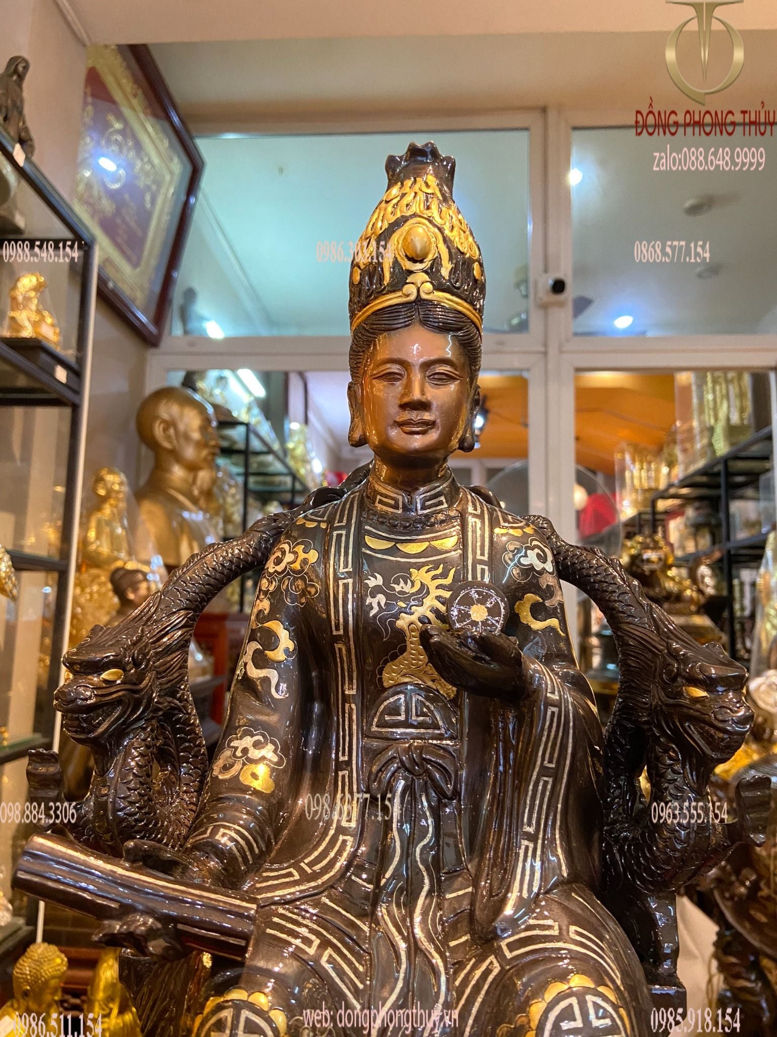 Tượng mẫu Cửu Trùng Thiên bằng đồng khảm tam khí cao 50cm