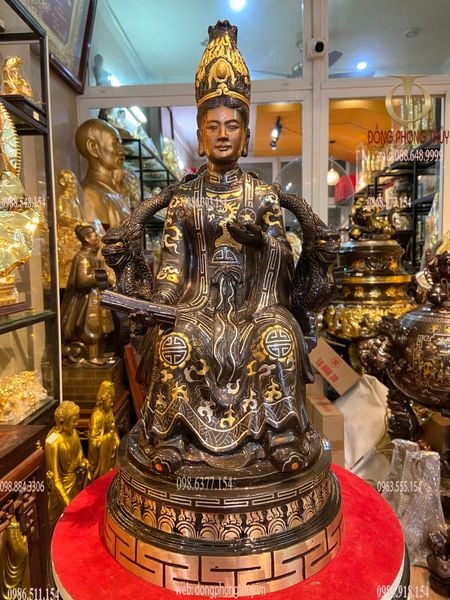 Tượng mẫu Cửu Trùng Thiên bằng đồng khảm tam khí cao 50cm